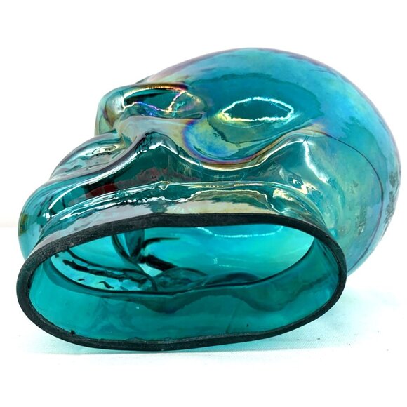 Iridescent Blue Glass Skull Life Size Mannequin Skeleton Head Display 7.5" Tall - Picture 6 of 6